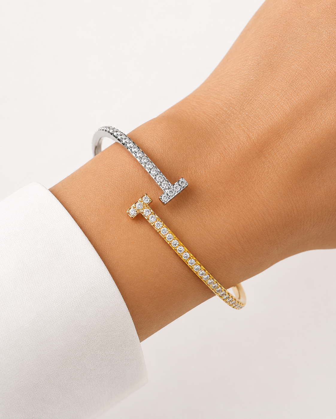 Two Tone Diamond Bangle Bracelet - 2